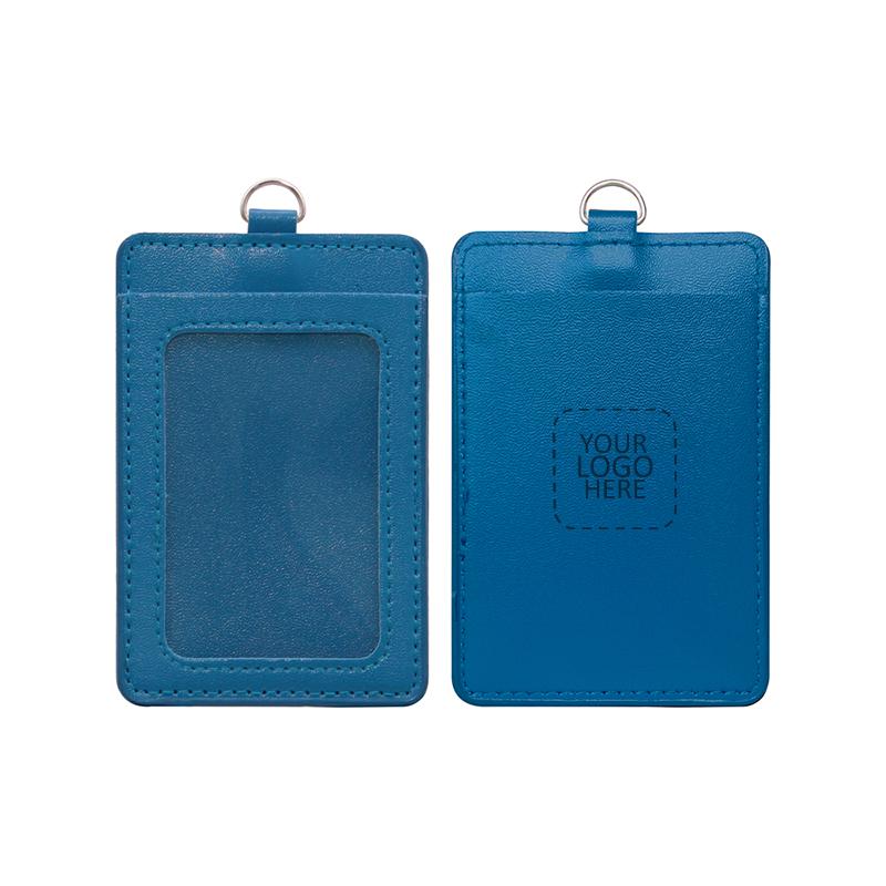 Premium PU Leather ID Card Holder Vertical Blue with Logo